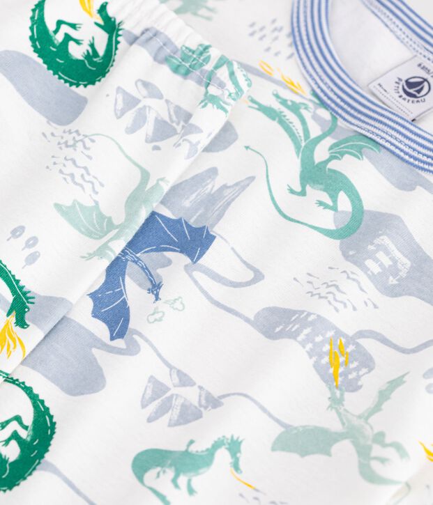 Pigiama a maniche corte e gamba lunga in cotone con stampa bambino bianco/multicolore