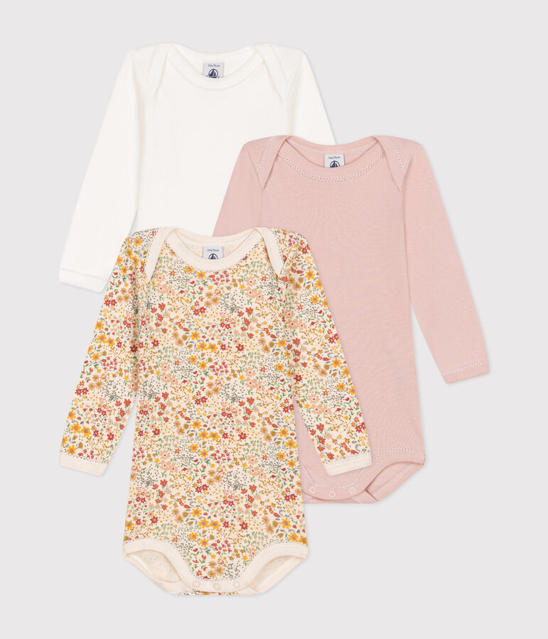 Set di 5 body a maniche lunghe in cotone a fiori neonato multicolore