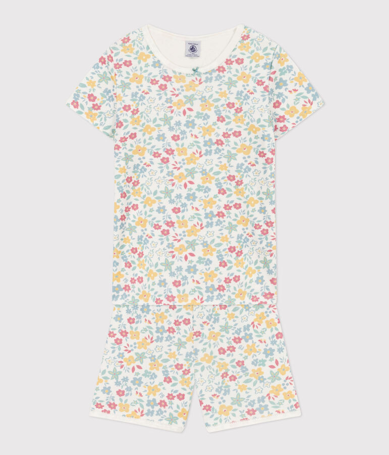 Pigiama corto a fiori in cotone bambina bianco/multicolore