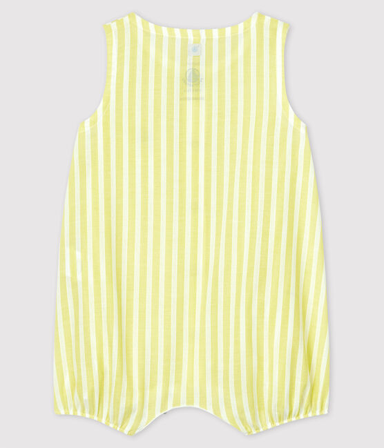 Tuta corta a righe gialle bebè in popeline di cotone biologico giallo JAUNE/bianco MARSHMALLOW