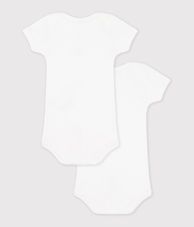 Lot de 2 bodies blancs manches courtes b&eacute;b&eacute; multicolore