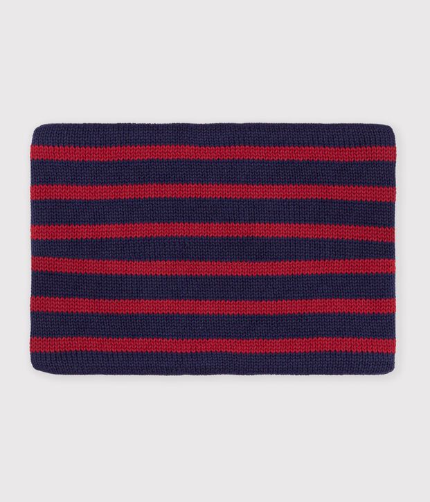 Snood in maglia a righe foderata in pile bambino blu/rosso