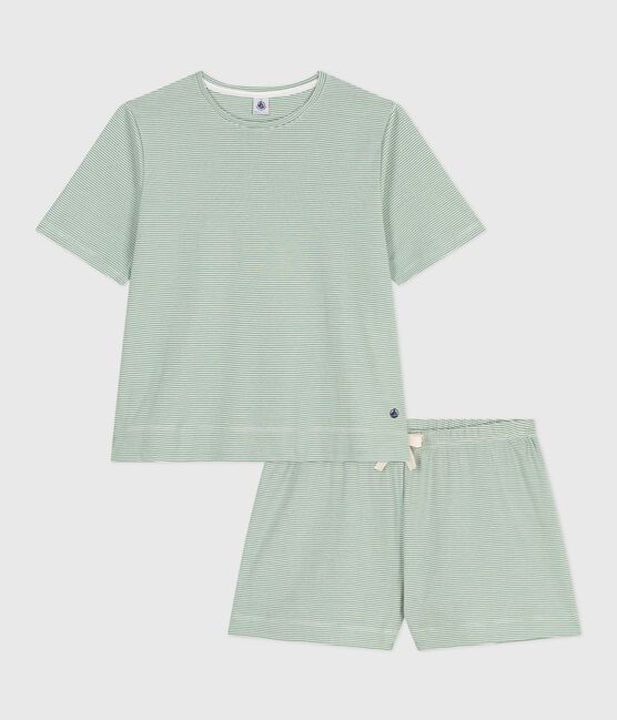 Pigiama corto donna in cotone a righe SAULE/ MARSHMALLOW