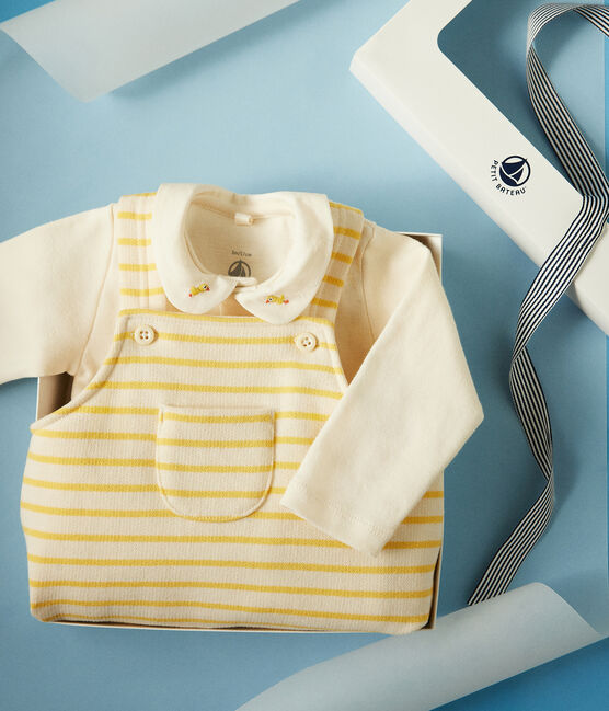 Set completo di salopette e body in cotone per neonato giallo AVALANCHE/bianco DAISY