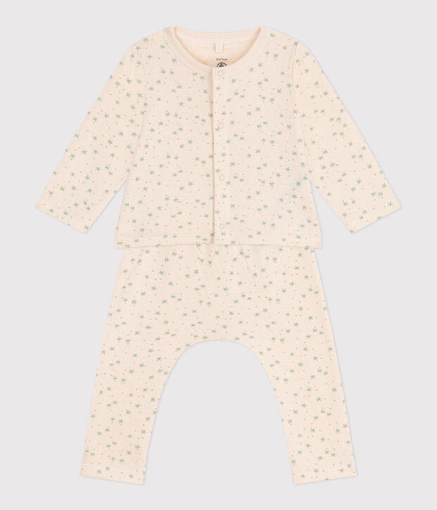 Set 2 pezzi in cotone neonato ecru/multicolore