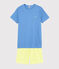 Pigiama corto blu e giallo unisex a costine blu EDNA/ecru MULTICO