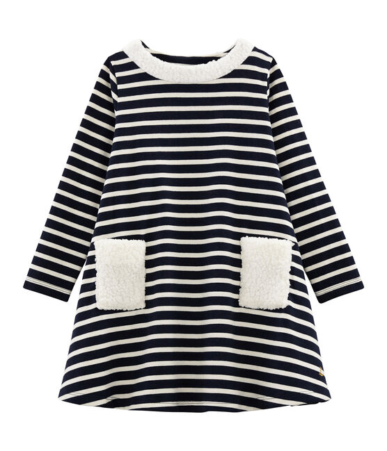 Abito maniche lunghe bambina blu SMOKING/beige COQUILLE