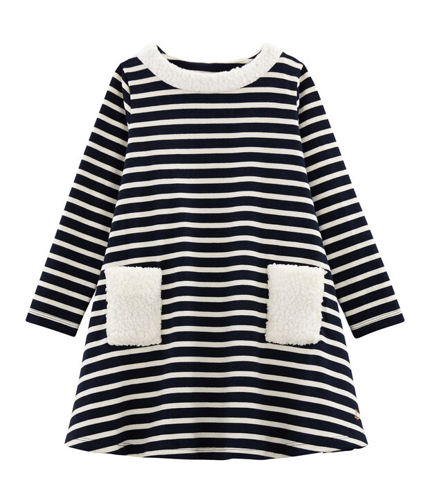 Abito maniche lunghe bambina blu/bianco