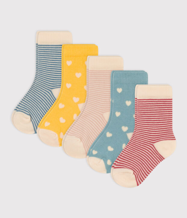 Set di 5 paia di calzini beb&egrave; in jersey di cotone a cuori multicolore