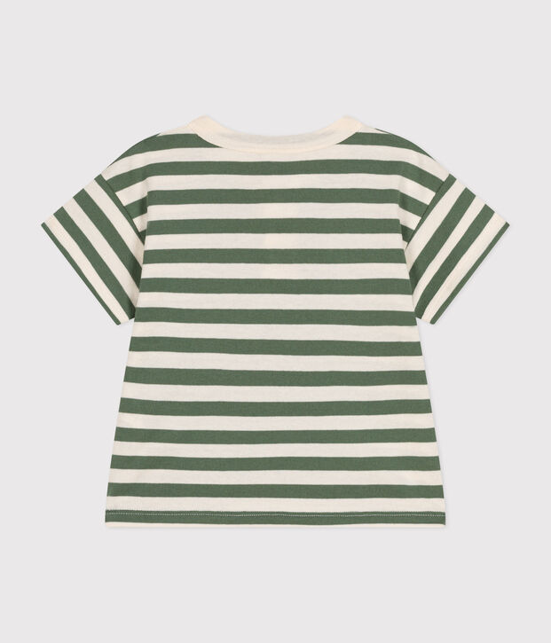 T-shirt beb&egrave; a maniche corte in jersey verde/ecru