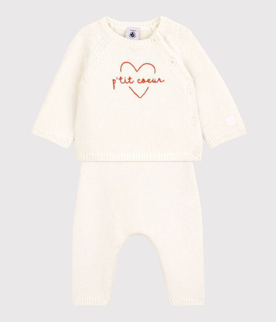 Completo 2 pezzi bebè in maglia di lana e cotone bianco MARSHMALLOW