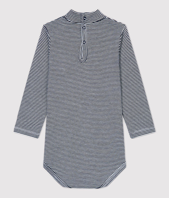 Body in cotone bebè. blu SMOKING/bianco MARSHMALLOW