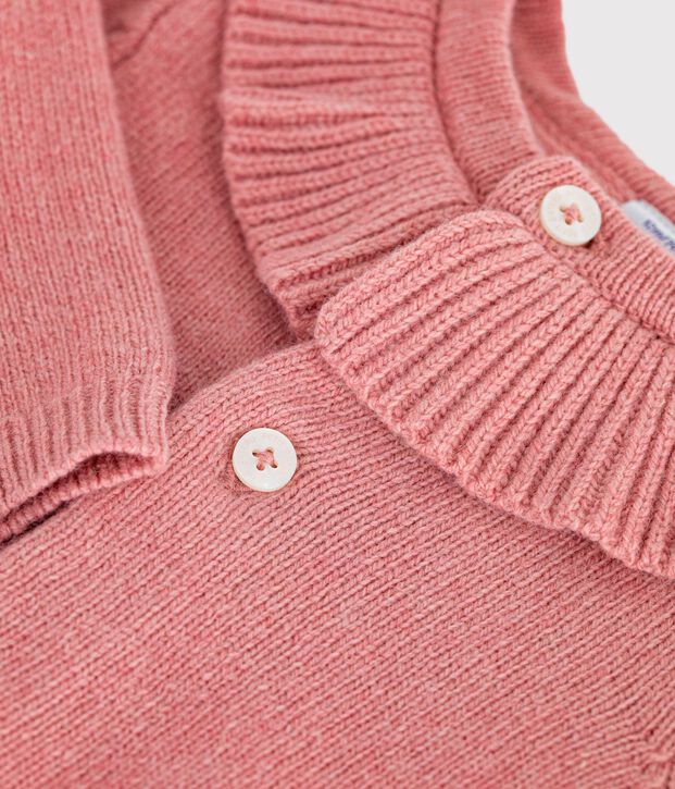 Cardigan in maglia di misto lana e cotone tinta unita con colletto neonato rosa