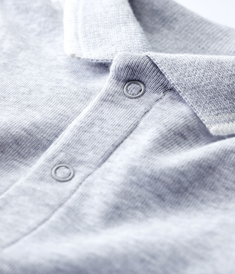Body con collo a polo in cotone, a manica corta beb&egrave; grigio
