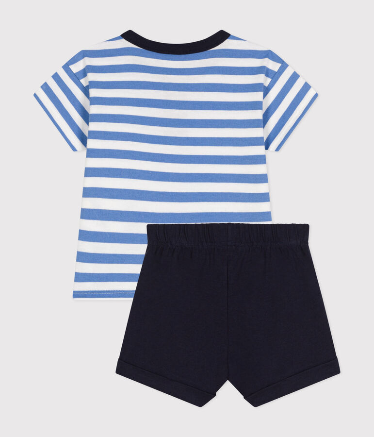 Set beb&egrave; t-shirt e pantaloncini in jersey blu/bianco