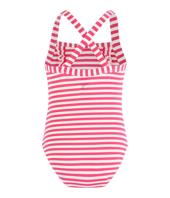 Costume da bagno intero a righe con dettagli di volant. rosa GEISHA/bianco MARSHMALLOW