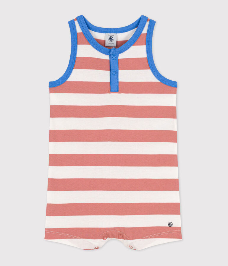 Tutina corta beb&egrave; in jersey a righe rosa/bianco