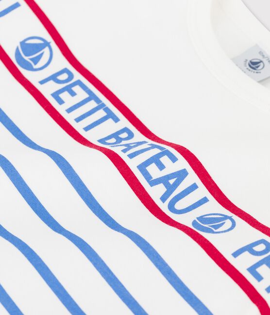 T-shirt bebè a maniche lunghe in jersey bianco MARSHMALLOW/blu BRASIER