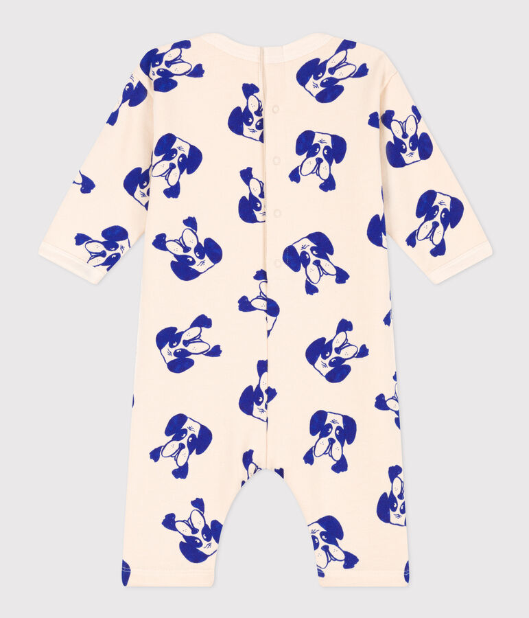 Tutina lunga in tessuto felpato stampato per beb&egrave; ecru/multicolore