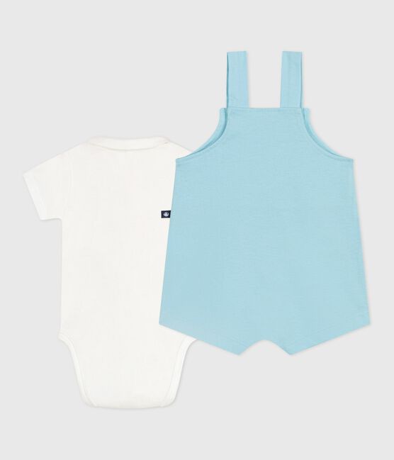 Completo nascita composto da salopette e body in cotone blu AQUATIC