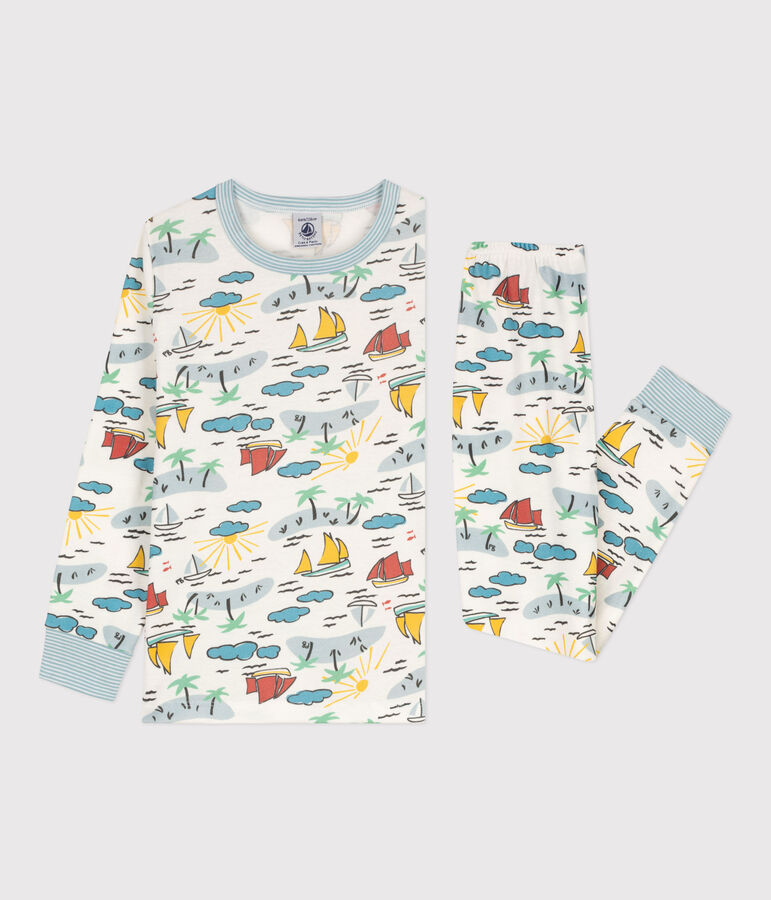 Pigiama esploratore in cotone bambino unisex bianco MARSHMALLOW/bianco MULTICO