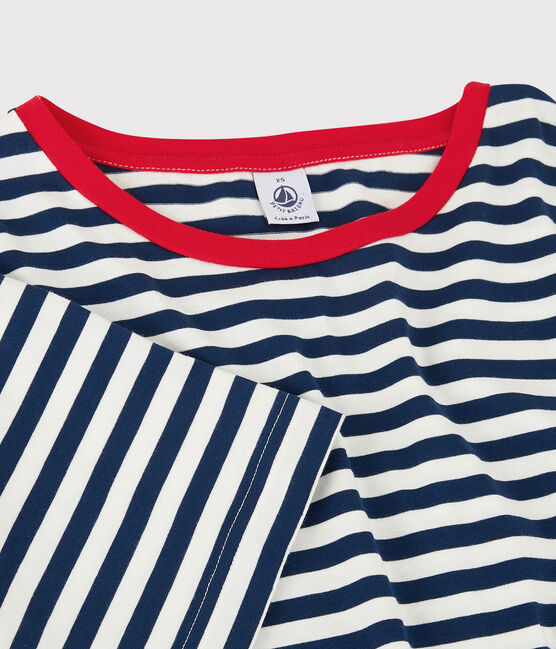 T-shirt TAGLIO BOXY in cotone donna blu MEDIEVAL/bianco MARSHMALLOW