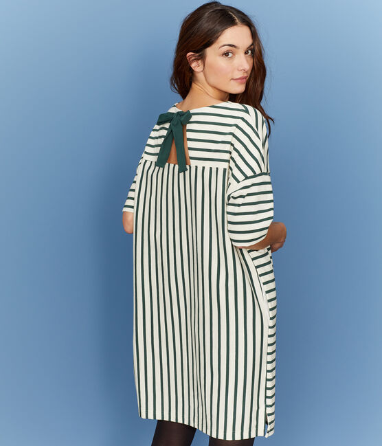Abito maniche corte donna beige COQUILLE/verde SOUSBOIS