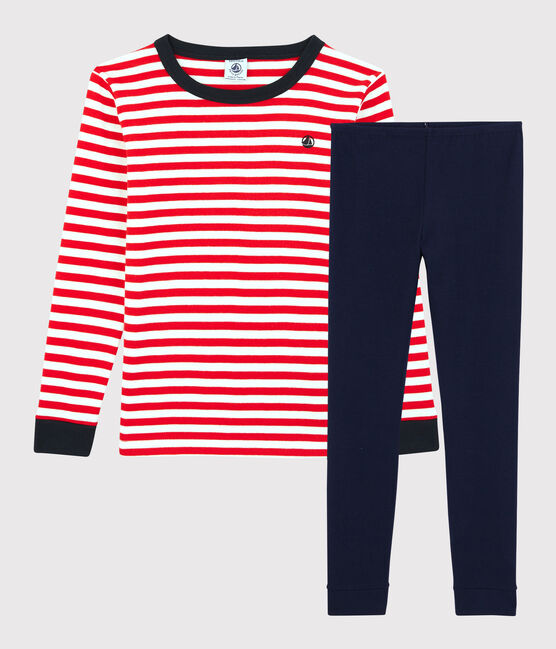 Pigiama snugfit a righe rosse bambino in cotone biologico rosso PEPS/bianco MULTICO