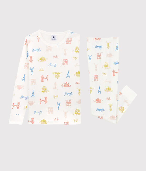 Pigiama fantasia Parigi bambino-bambina in cotone bianco MARSHMALLOW/bianco MULTICO
