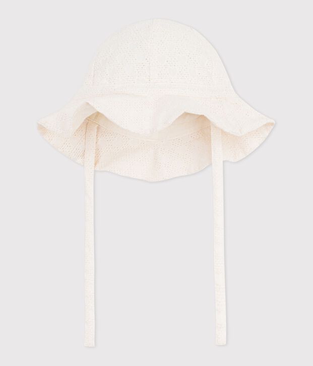 Cappellino in popeline e sangallo neonata bianco