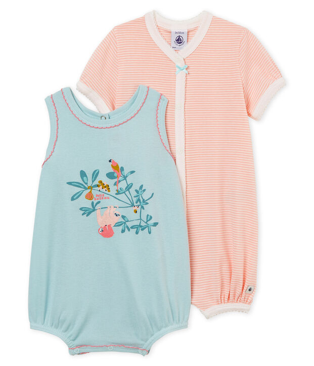 Duo tutina corta beb&egrave; bambina a costine multicolore