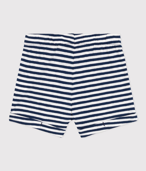 Shorts bambino in jersey fiammato a righe blu MEDIEVAL/bianco MARSHMALLOW