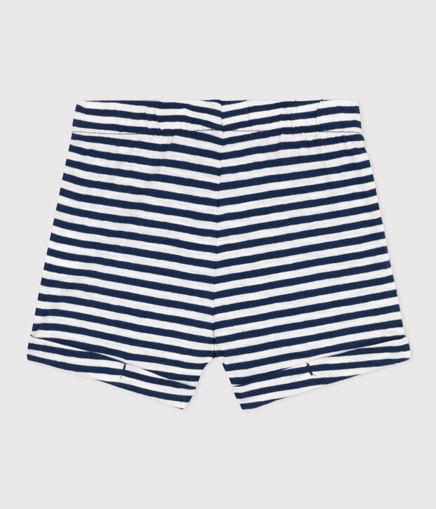 Shorts bambino in jersey fiammato a righe blu/bianco