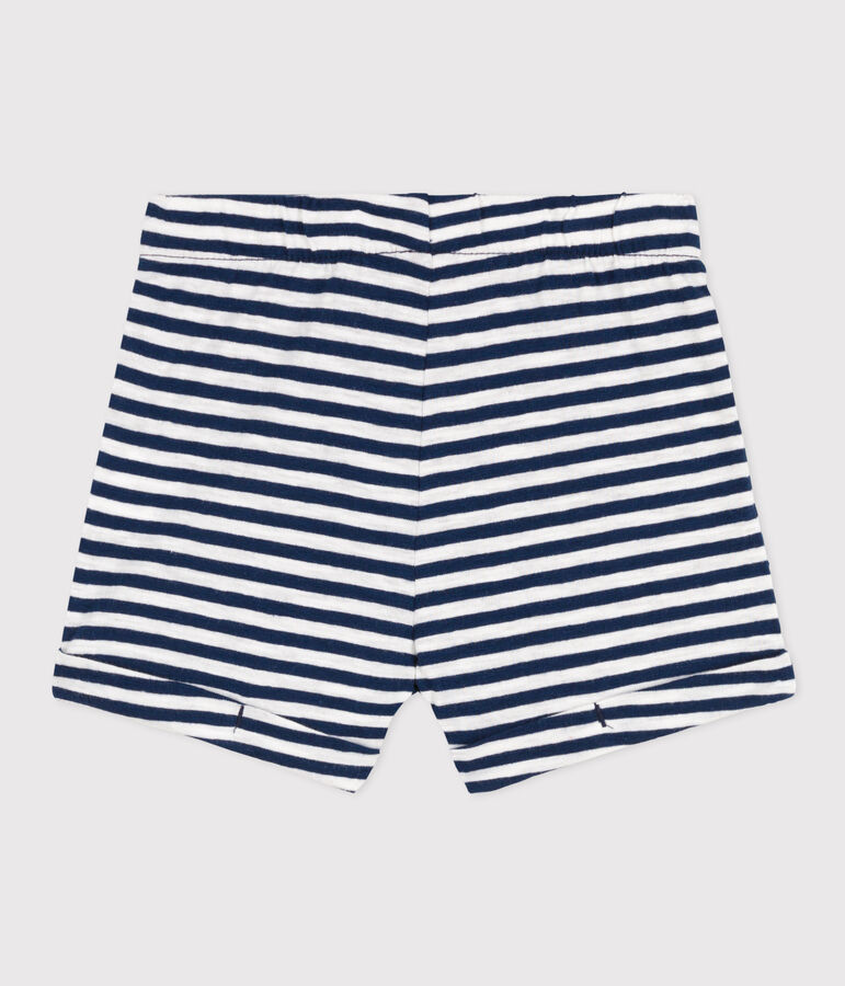 Shorts bambino in jersey fiammato a righe blu/bianco
