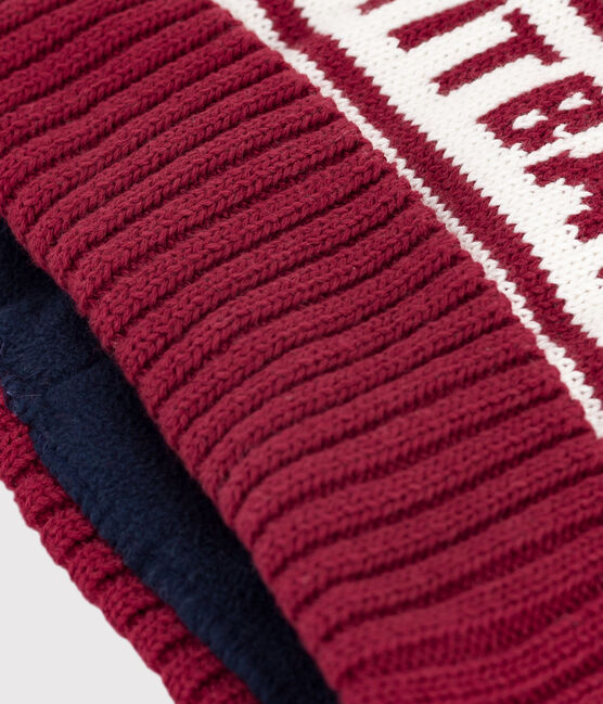 Cuffietta in maglia foderata in pile Petit Bateau bambino rosso AMARANTE/ MARSHMALLOW