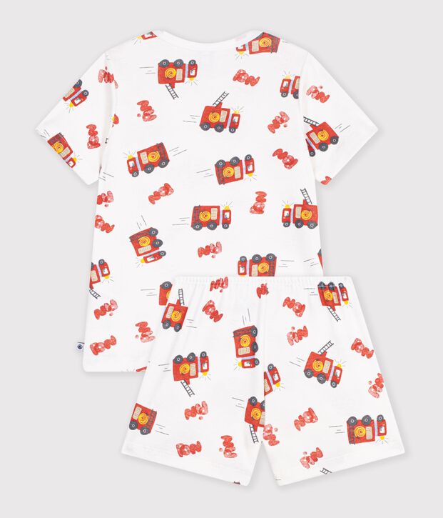 Pigiama corto in cotone con pompiere stampato bambino bianco/multicolore