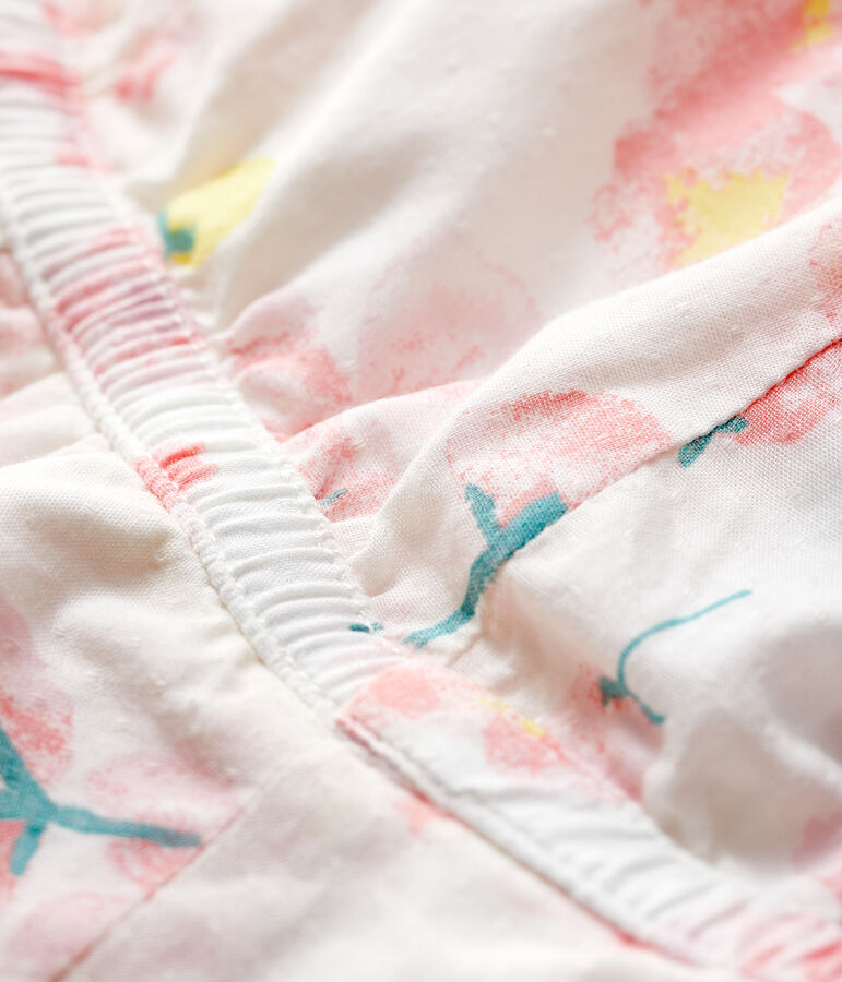 Cappellino in popeline fantasia a fiori beb&eacute; bambina bianco/multicolore