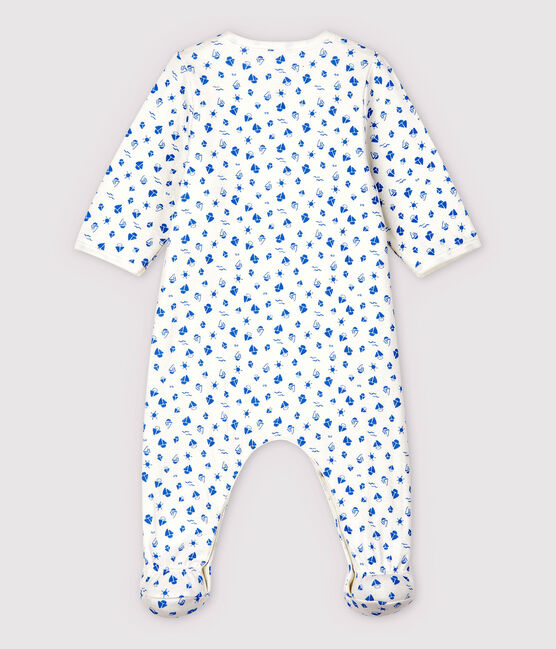 Body-pigiama fantasia barche bebè in tubique in cotone biologico bianco MARSHMALLOW/blu COOL