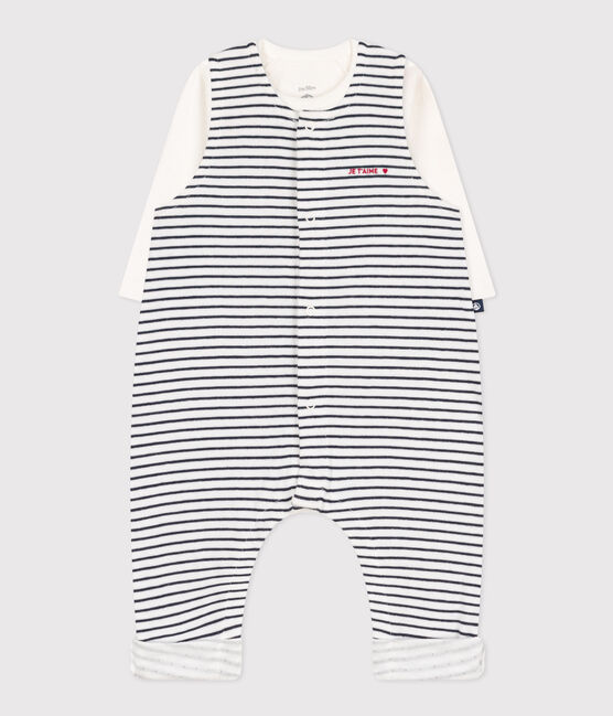 Completo con tutina e body in cotone per bebè bianco MARSHMALLOW/blu SMOKING