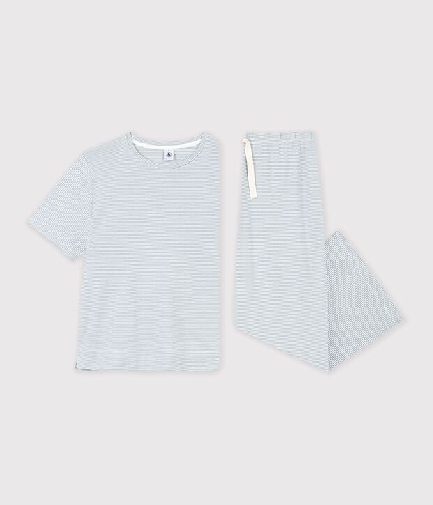 Pigiama in cotone a righe con gamba ampia donna grigio/bianco