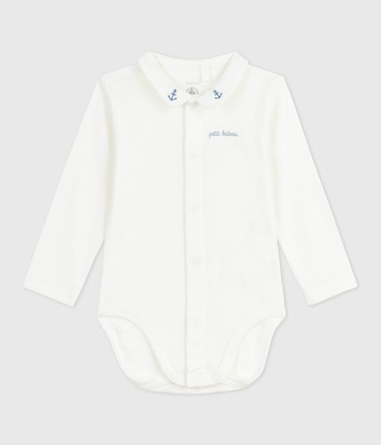 Body con colletto ricamato e scritta sul petto neonato MARSHMALLOW/ ADRIATIC