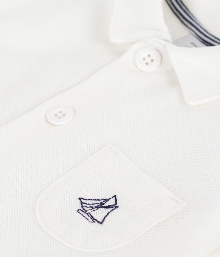 Tutina corta con colletto a polo in cotone tinta unita neonato bianco MARSHMALLOW