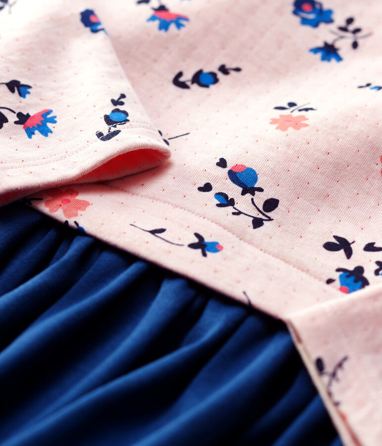 Abito bambina a maniche lunghe in cotone e tubique bianco MARSHMALLOW/bianco MULTICO