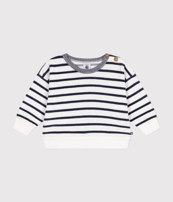 Felpa in velluto bouclé neonato bianco MARSHMALLOW/blu SMOKING