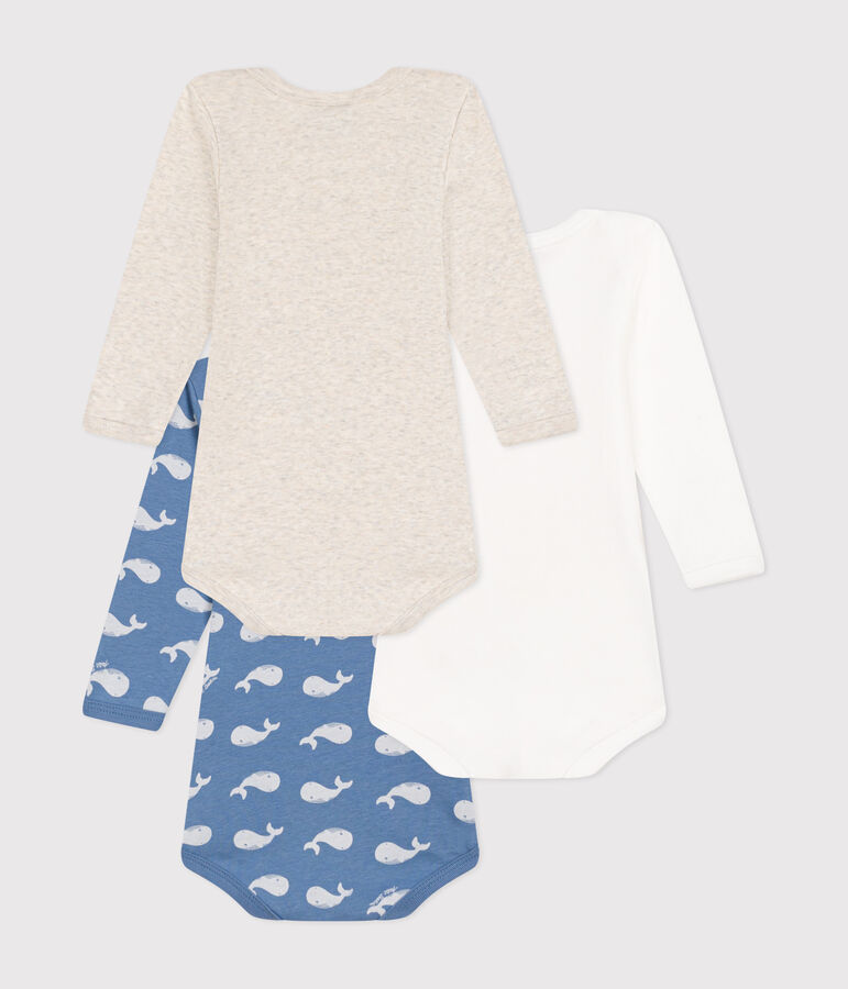 Confezione da 3 body a maniche lunghe in cotone con balena neonato multicolore