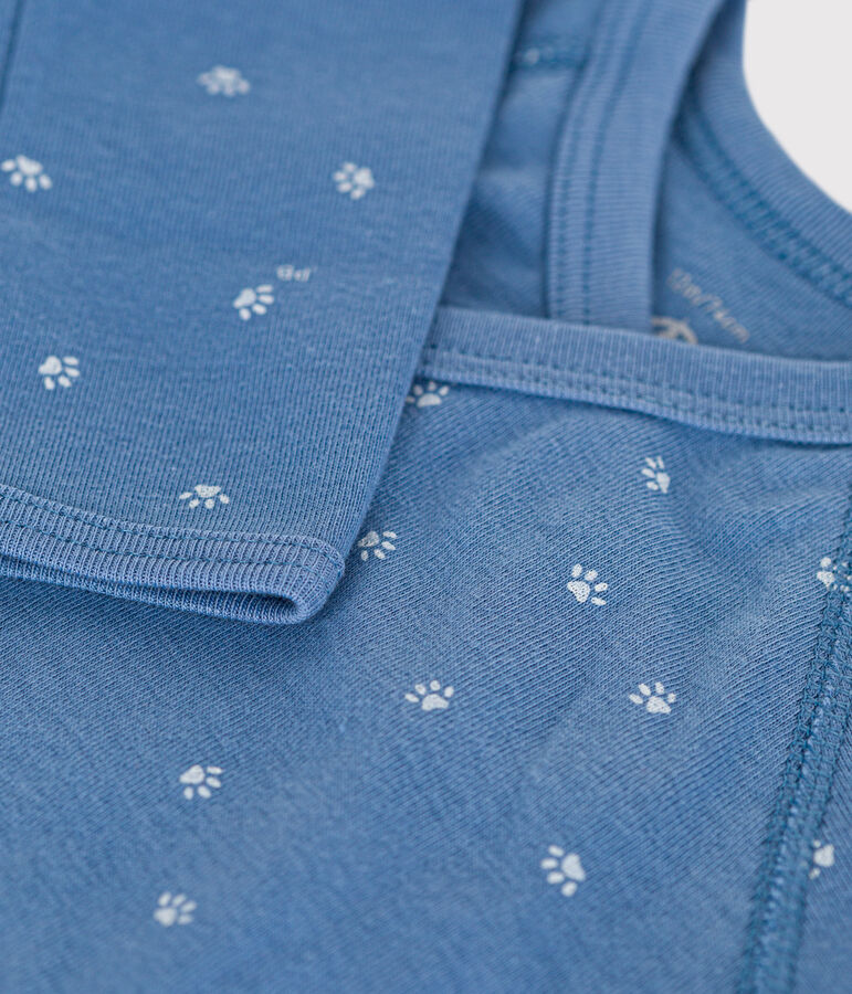 Body incrociato a maniche lunghe in cotone beb&egrave; blu/bianco