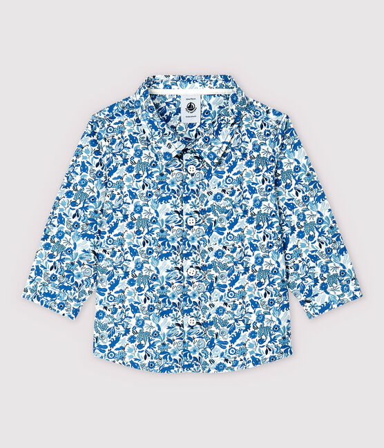 Camicia a manica lunga in popeline bebè maschio. bianco MARSHMALLOW/bianco MULTICO