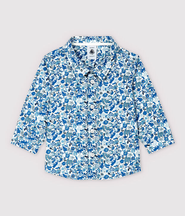 Camicia a manica lunga in popeline beb&egrave; maschio. bianco/multicolore