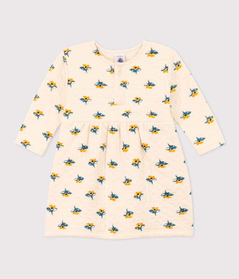 Abito a maniche lunghe in tubique trapuntato con stampa per beb&egrave; bianco AVALANCHE/ MULTICO