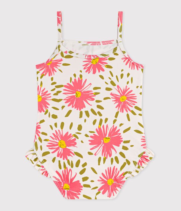 Costume da bagno intero con stampa a fiori e volant neonata bianco/multicolore
